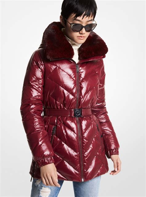 michael kors puffer jacket with fur hood|faux fur quilted puffer jacket.